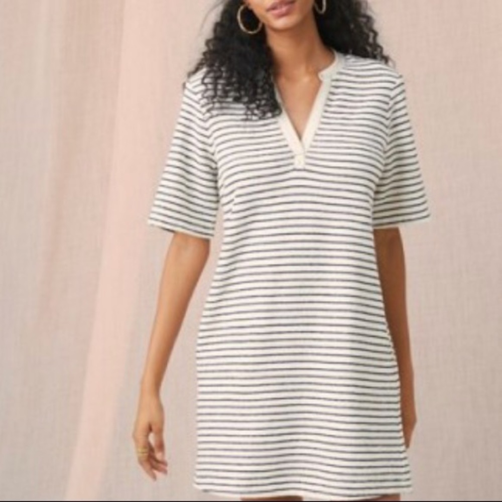 navy and cream striped dress